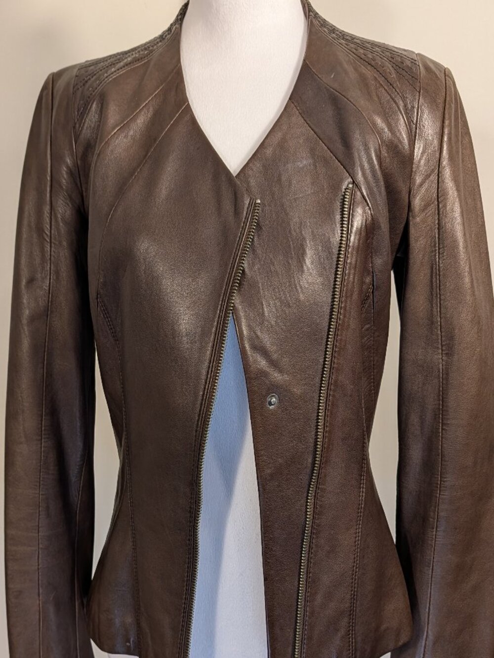 Vintage Danier Italian Leather Moto Jacket Chocolate Brown Sculpted Y2K | Sz XXS